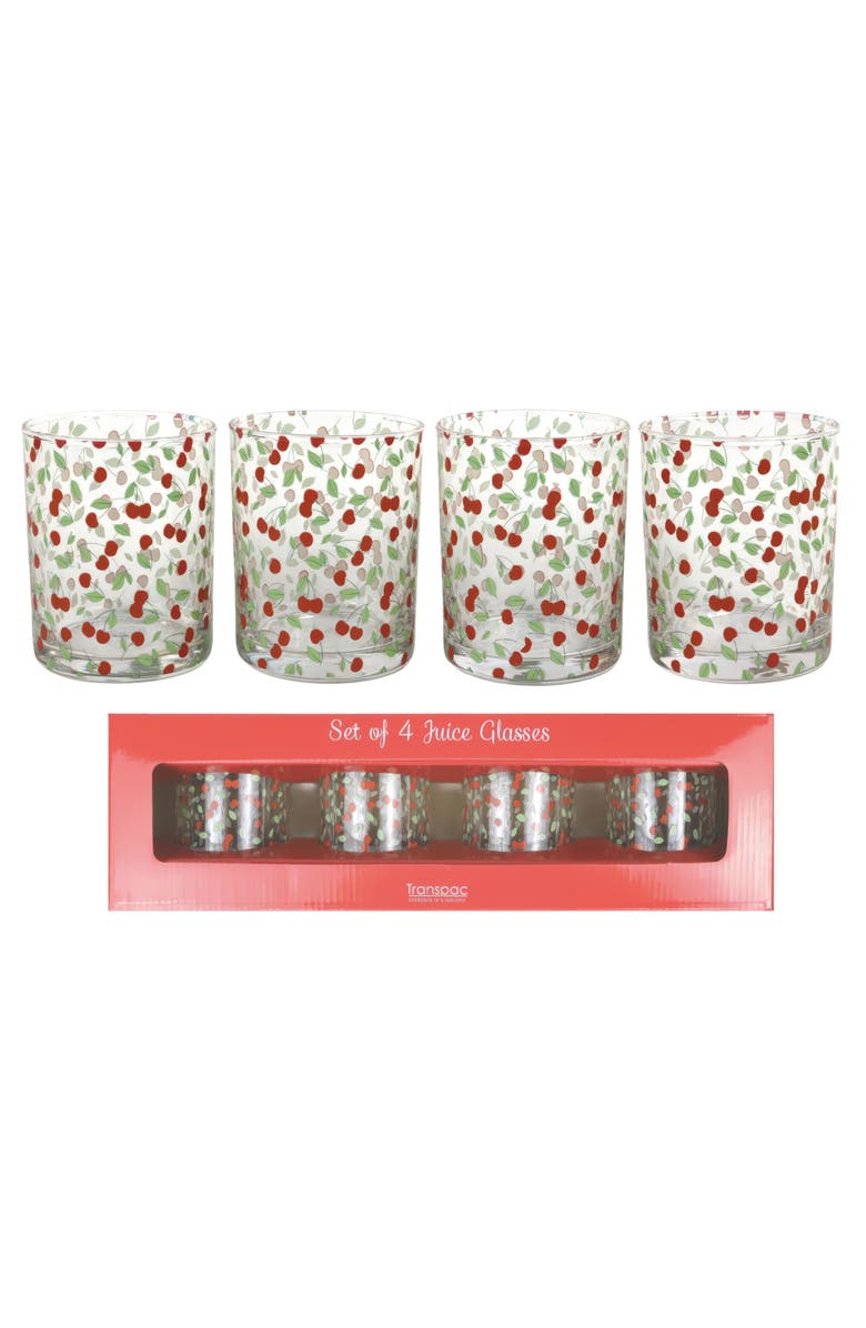 Transpac Cherry Glasses Set of 4 Wood Multicolored for Spring Serving and Entertaining, Main, color, Multicolored