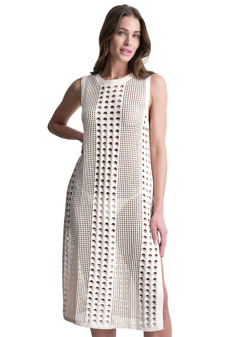 Mixed Open Stitch Sleeveless Cover Up Dress, Alternate, color, EGGNOG
