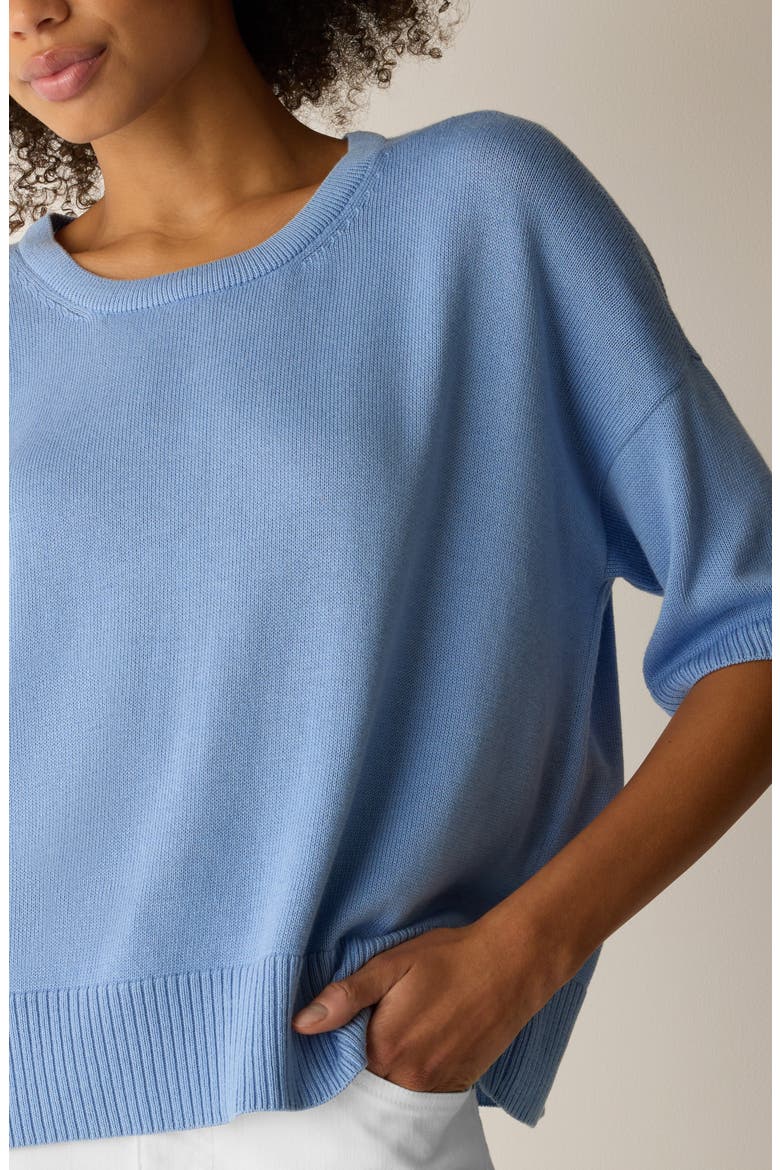 Elbow Sleeve Organic Cotton Blend Crewneck Sweater, Alternate, color, SKYLIGHT