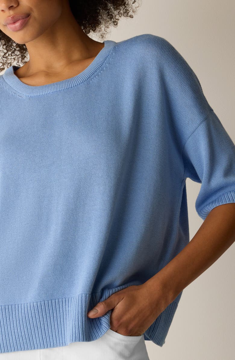 Eileen Fisher Elbow Sleeve Organic Cotton Blend Crewneck Sweater, Alternate, color, Skylight