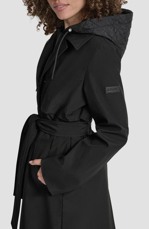 Dkny Softshell Hooded Trench Coat In Black