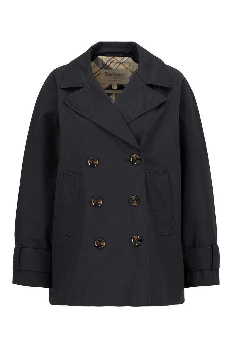 Maisy Showerproof Double Breasted Jacket, Alternate, color, BLACK SAFARI TARTAN