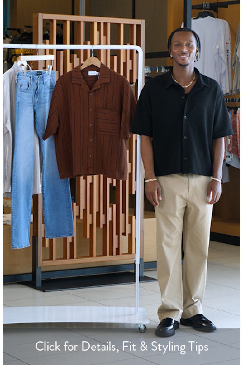 Oversize Stripe Textured Cotton Blend Knit Camp Shirt video
