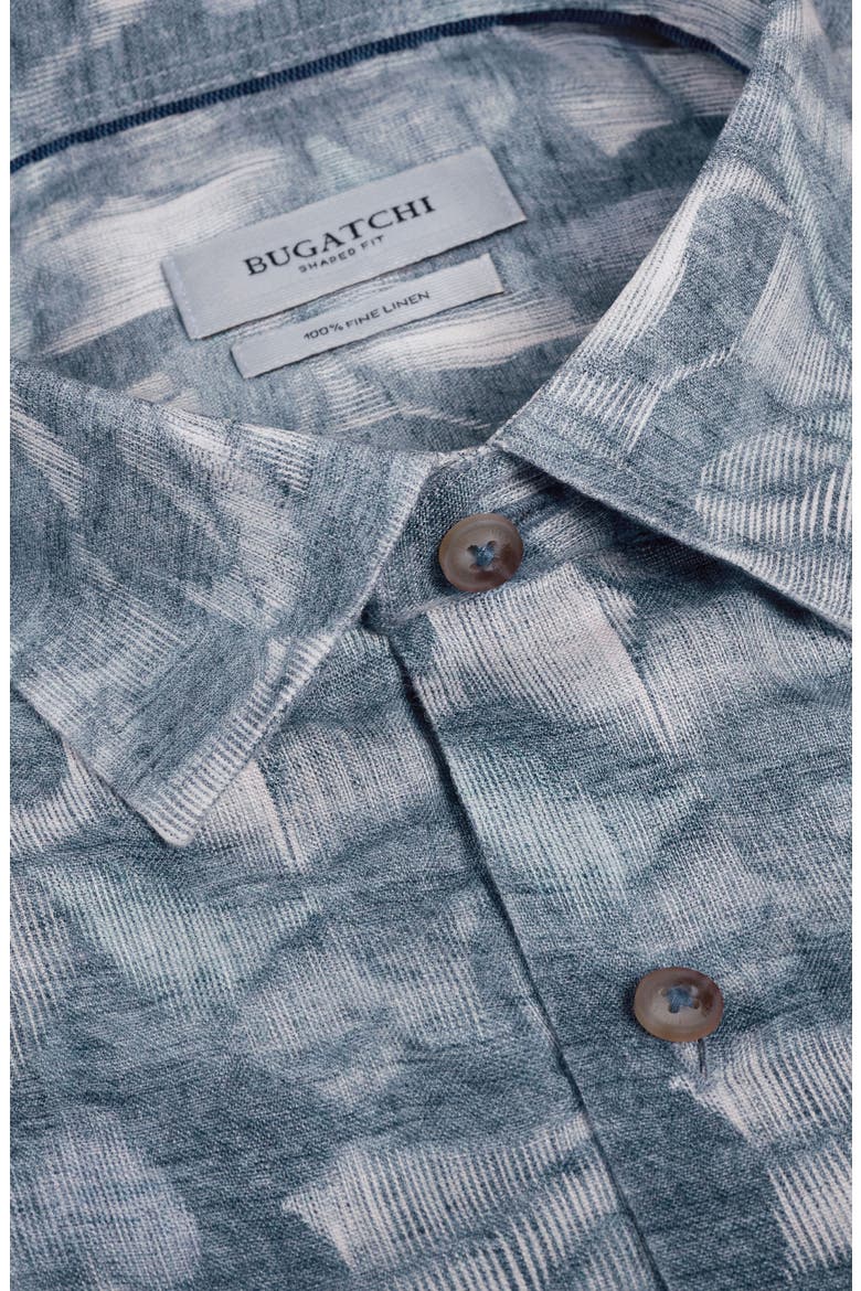 Julian Shaped Fit Abstract Leaf Print Linen Button-Up Shirt, Alternate, color, ETHER