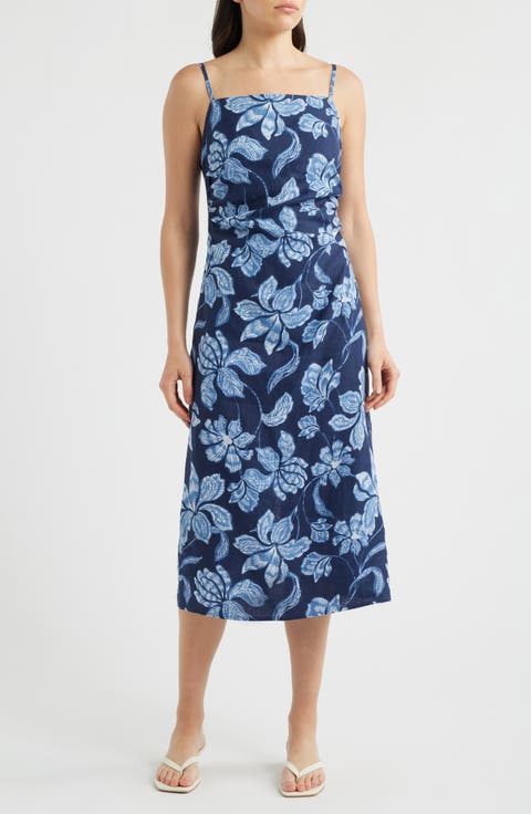 Sharona Ruched Linen Midi Dress