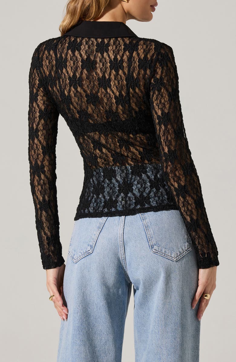 ASTR the Label Sheer Lace Long Sleeve Button-Up Top, Alternate, color, 