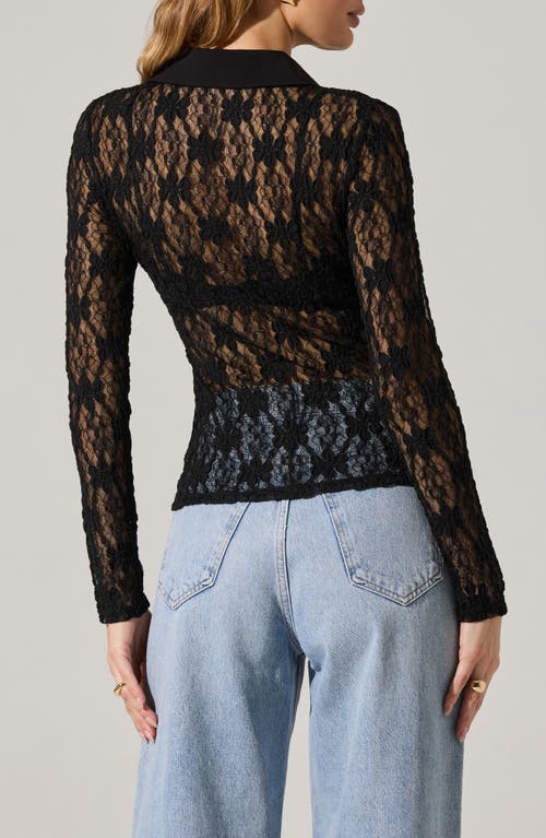 ASTR ASTR THE LABEL SHEER LACE LONG SLEEVE BUTTON-UP TOP