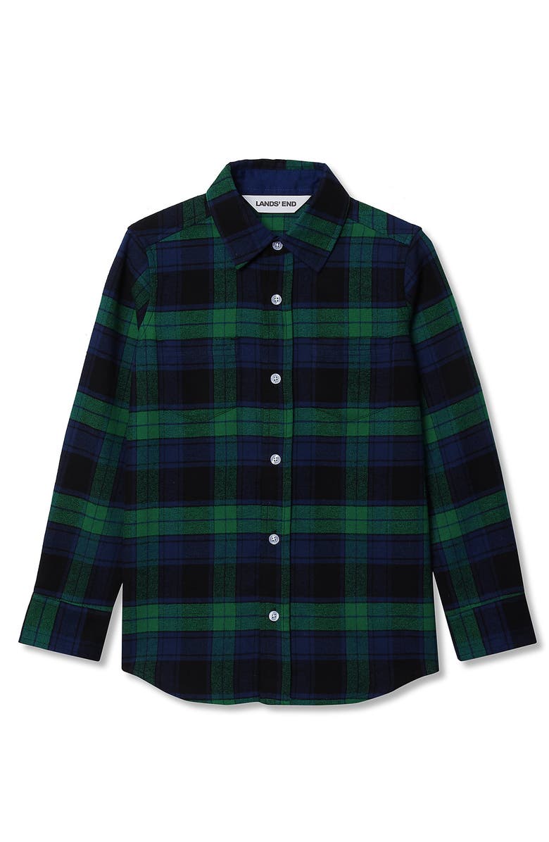 Lands' End Kids Long Sleeve Flannel Shirt, Main, color, Rich Clover/Navy Plaid