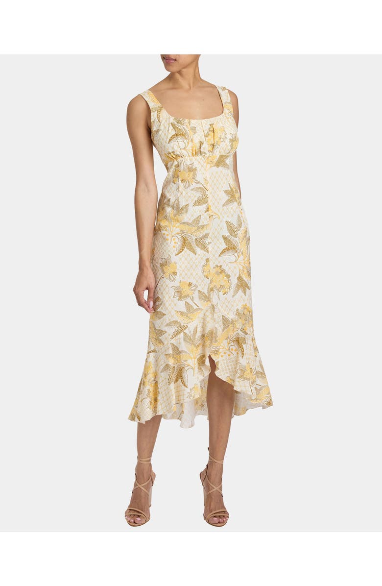 Santorelli RINA Sleeveless Hi Lo Dress in Floral Cotton Cloque, Main, color, Chamomile