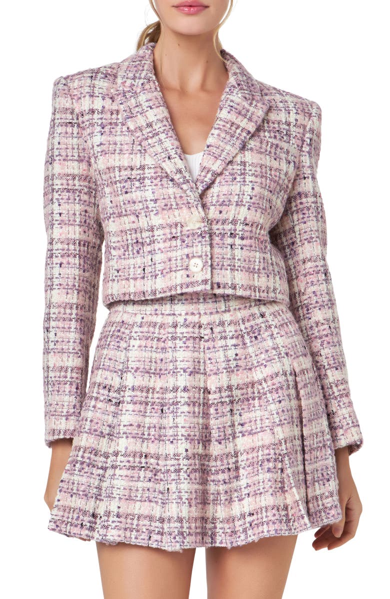 English Factory Tweed Crop Two-Button Blazer, Main, color, 