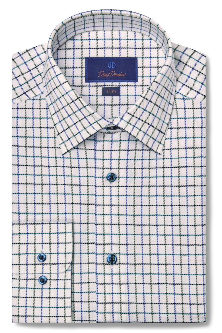 Trim Fit Dobby Check Dress Shirt, Main, color, WHITE/ GREEN
