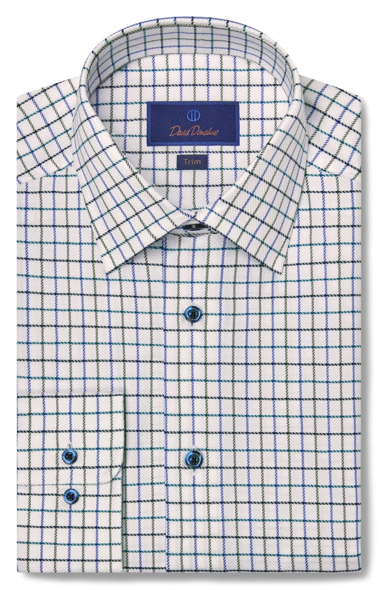David Donahue Trim Fit Dobby Check Dress Shirt, Main, color, 