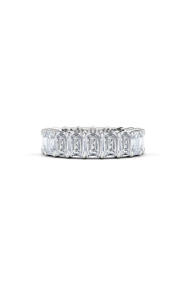 HauteCarat Emerald Cut Lab Created Diamond 18K Gold Eternity Band, Alternate, color, White Gold