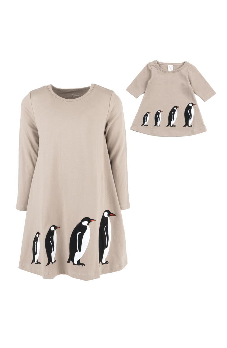 Leveret Girls Cotton Dress with Matching Doll Dress, Printed Design, Alternate, color, Penguin