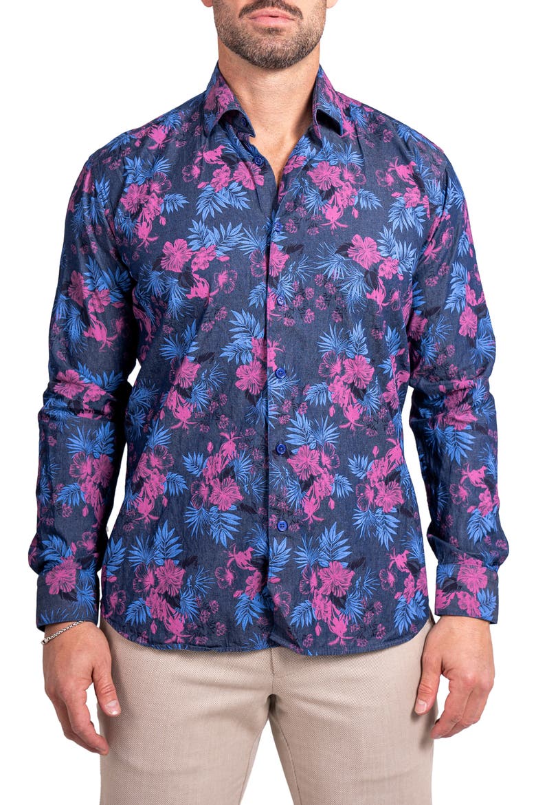 Engineered Ascension0093 Blue Floral Cotton Button-Up Shirtr, Main, color, BLUE