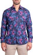 Maceoo Engineered Ascension0093 Blue Floral Cotton Button-Up Shirtr