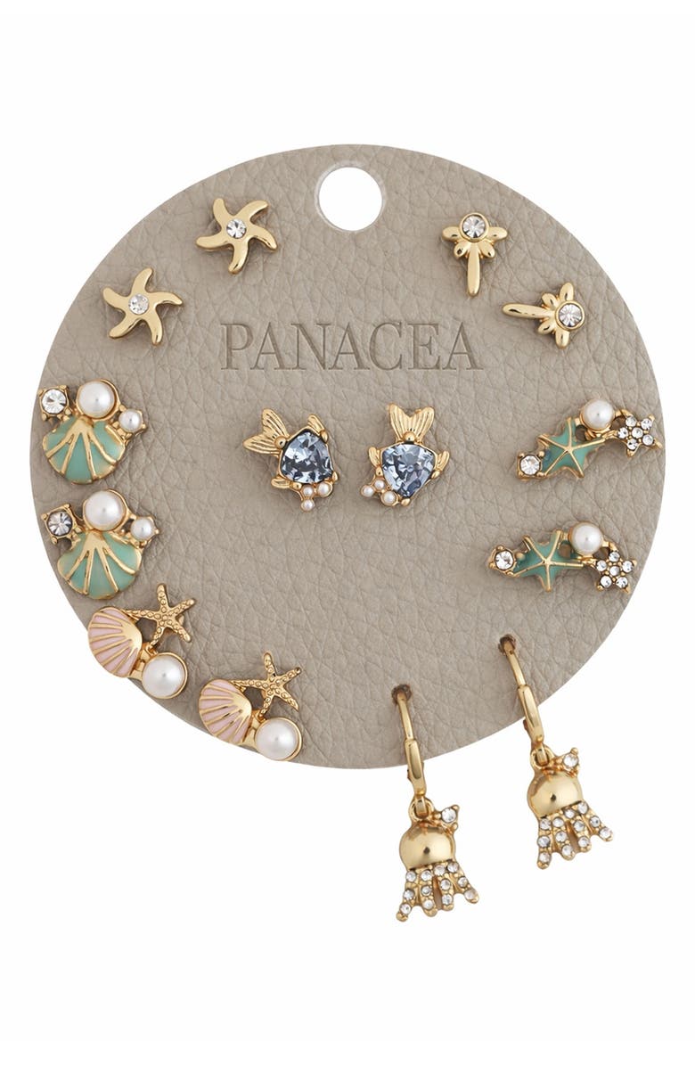 Panacea Sea Life Set of 7 Assorted Stud Earrings, Main, color, Gold