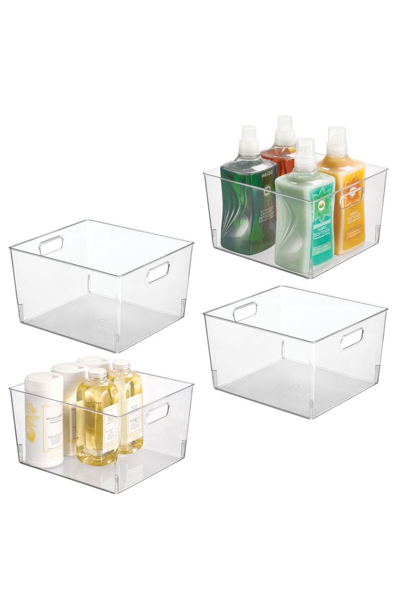 mDesign Large Plastic Household Storage Organizer Bin - Handles, 4 Pack, White, Main, color, Clear