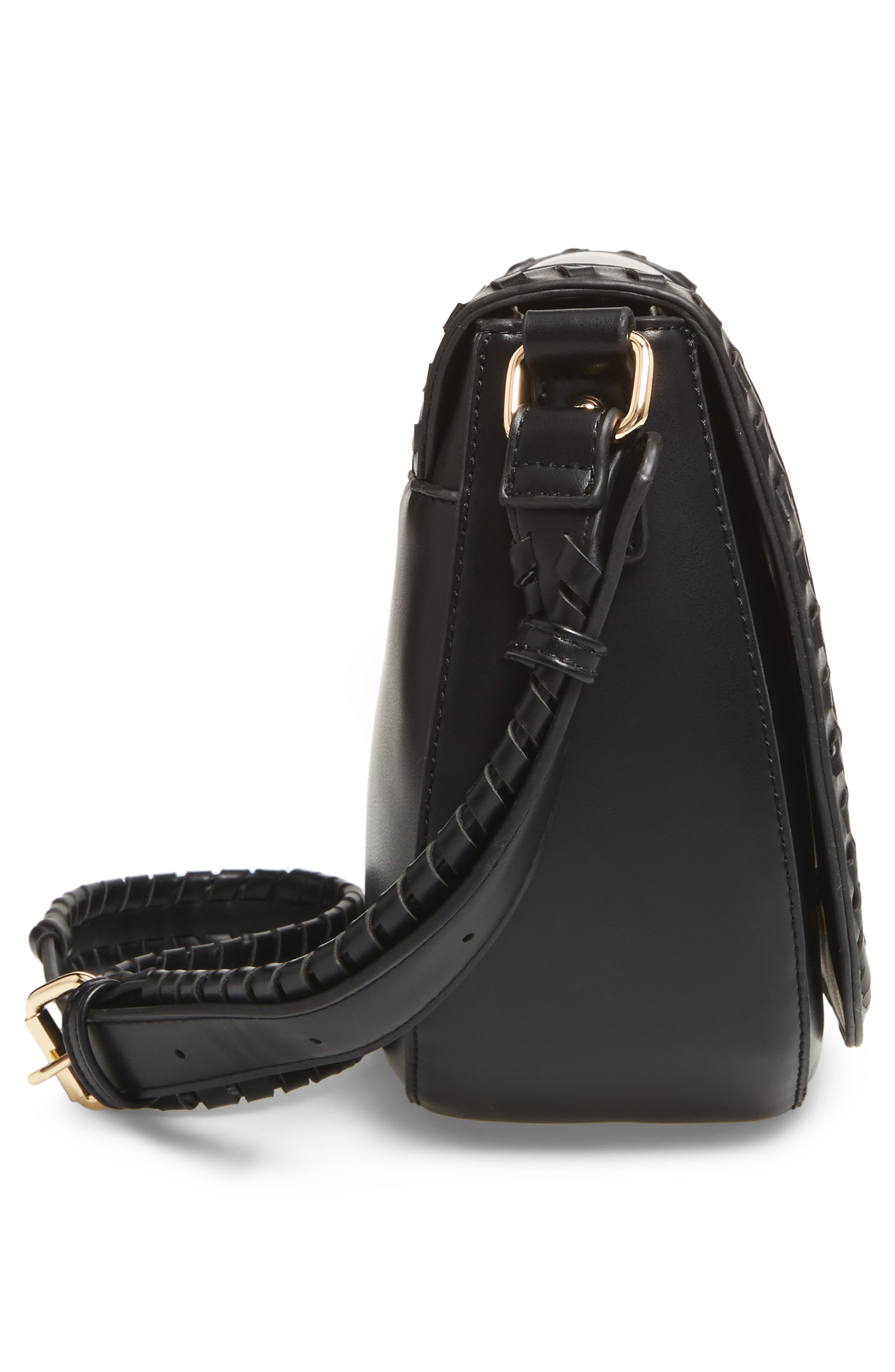 Clovey Faux Leather Saddlebag, Alternate, color, BLACK