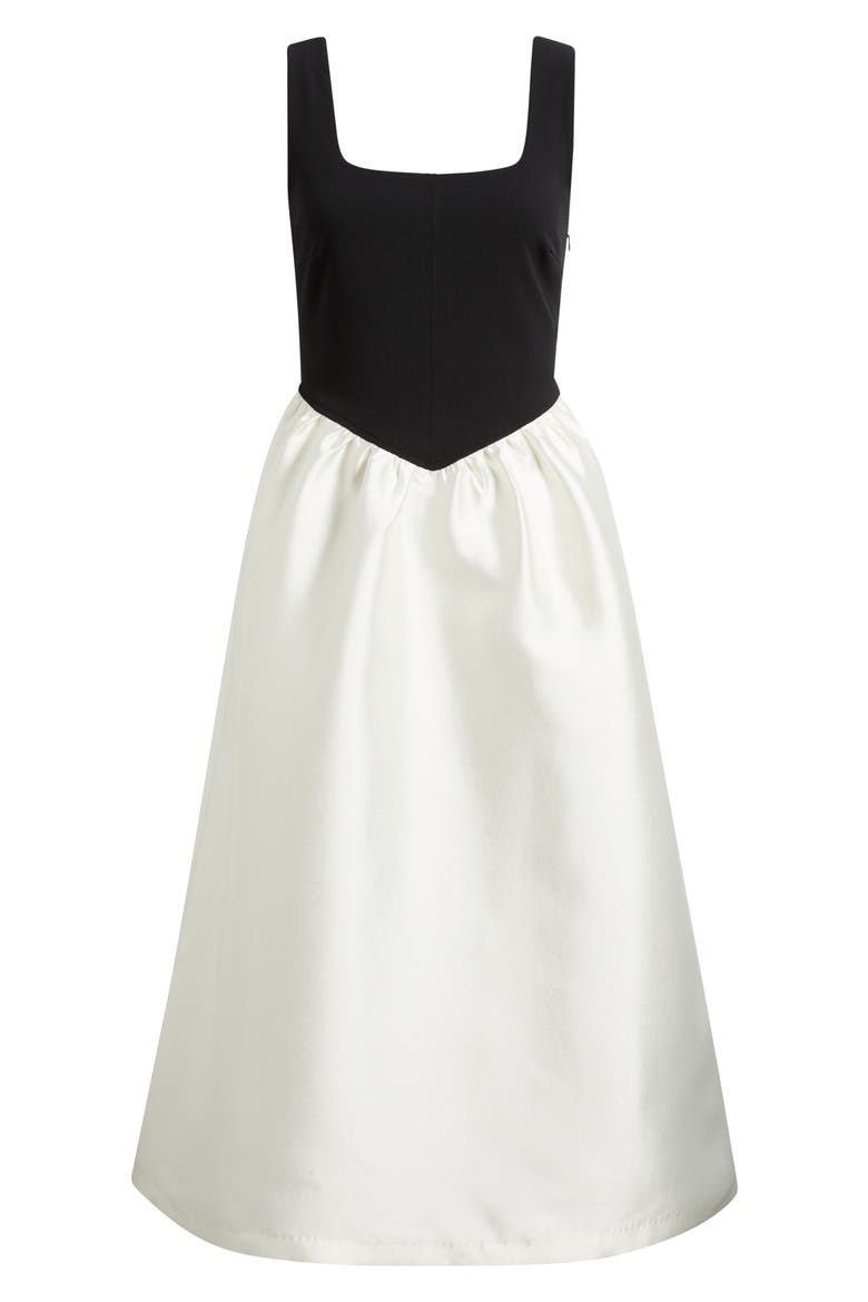 Mix Media Scuba & Crepe Midi Dress, Alternate, color, BLACK IVORY