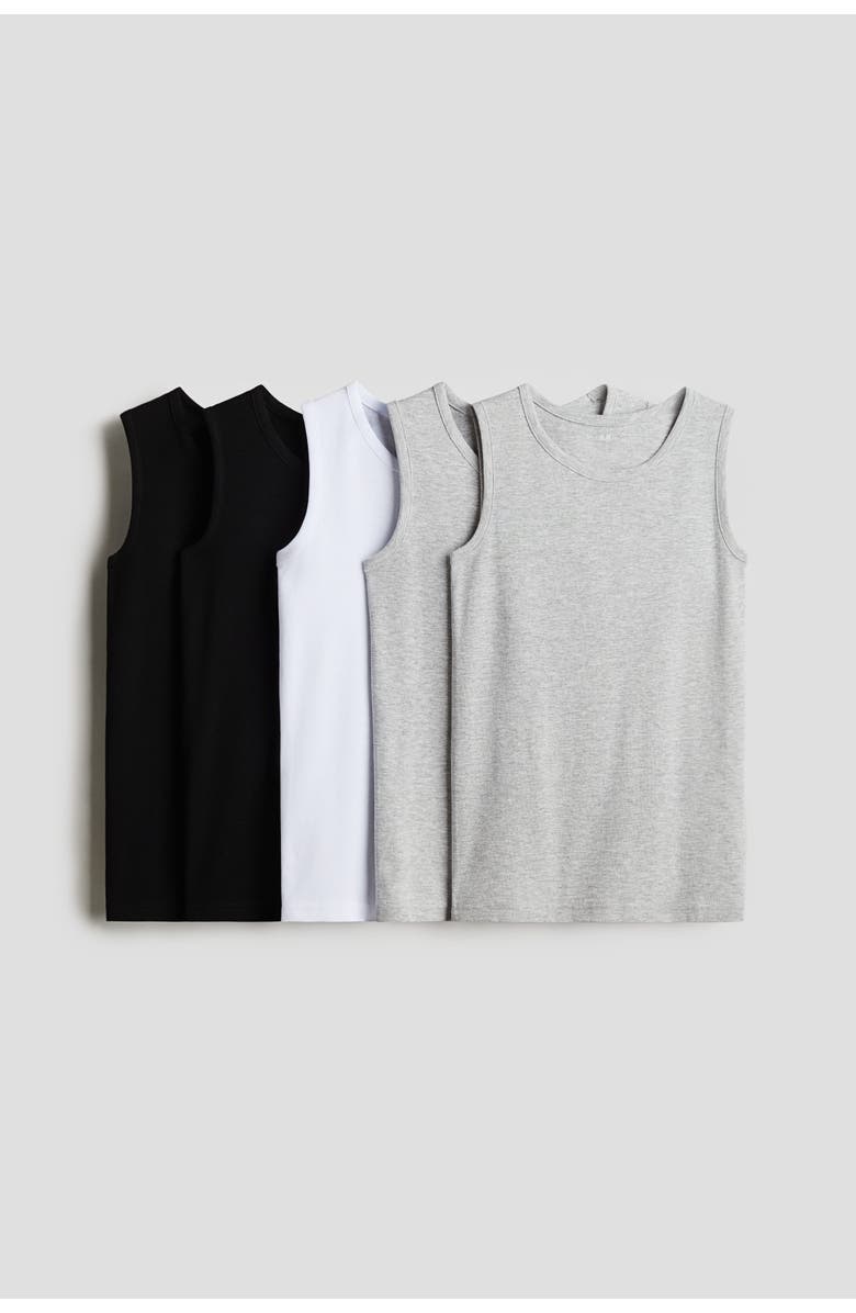 H&M 5-pack Cotton Vest Tops, Main, color, Light Gray/Black