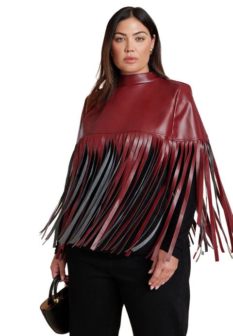 Faux Leather Fringe Cape (Plus)
