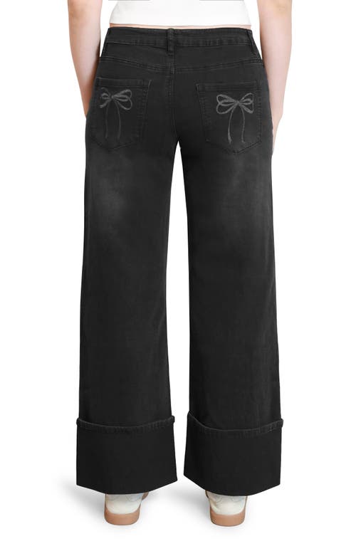 Madden Girl Bow Back Cuffed Slouchy Wide Leg Jeans In Black