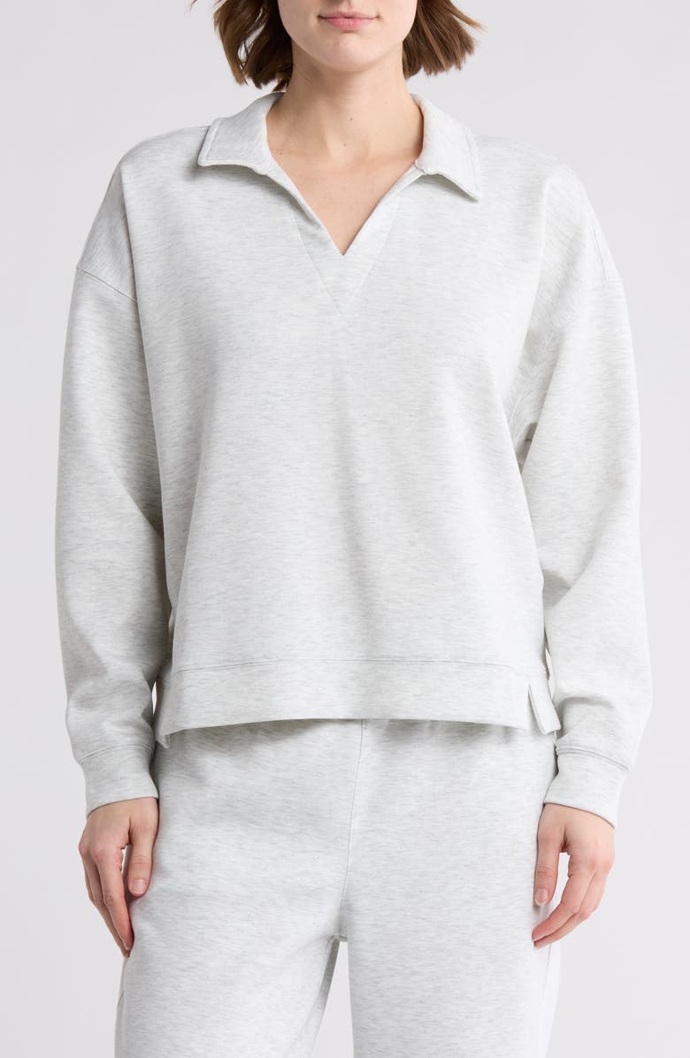 90 DEGREE BY REFLEX Off Court Oversize Scuba Knit Polo Sweatshirt, Main, color, Heather Light Grey