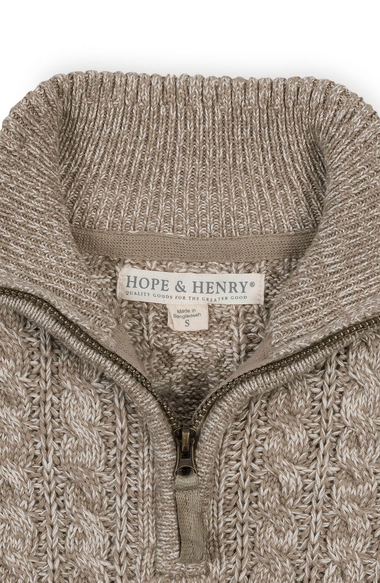 Hope & Henry Kids' Organic Long Sleeve Half Zip Cable Pullover Sweater, Alternate, color, Taupe Marl Cable