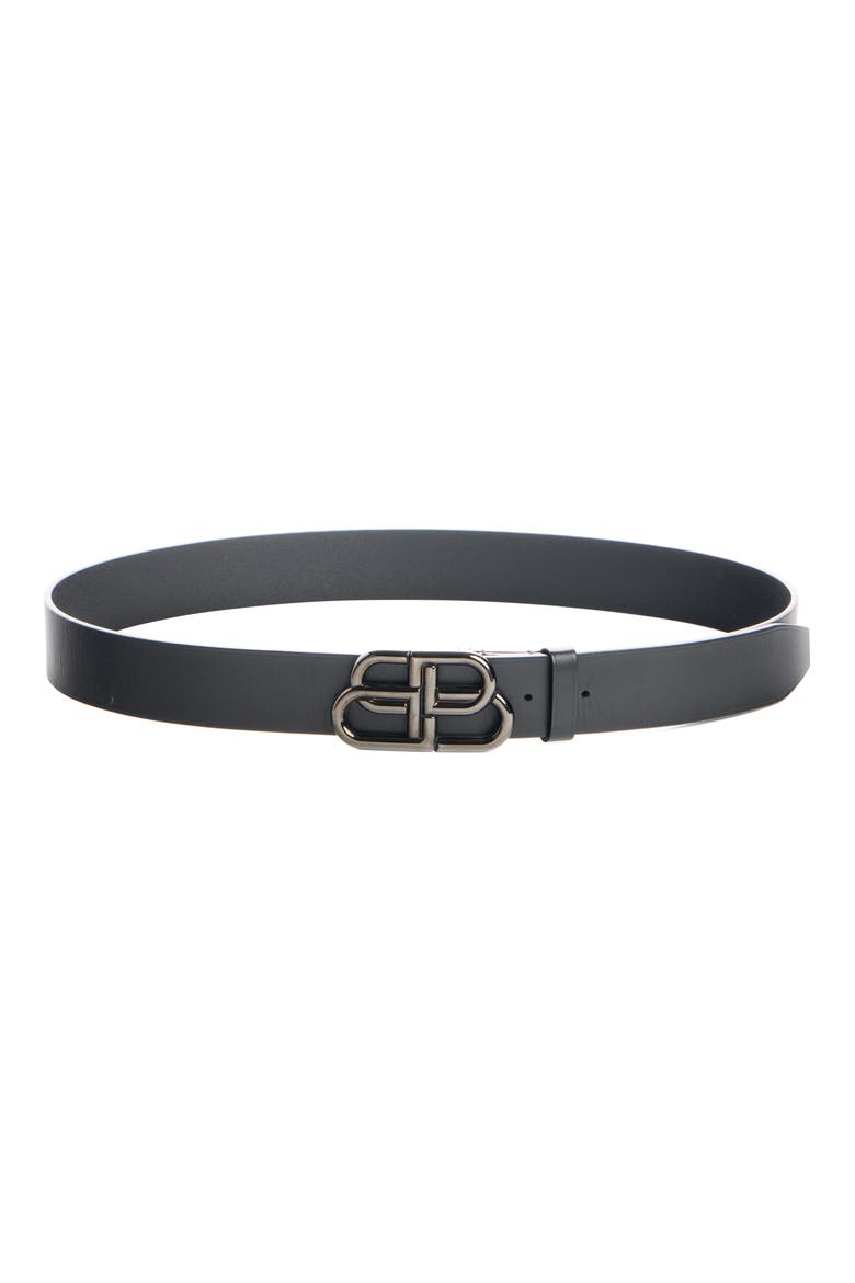 BB Large Logo Buckle Leather Belt, Main, color, BLACK