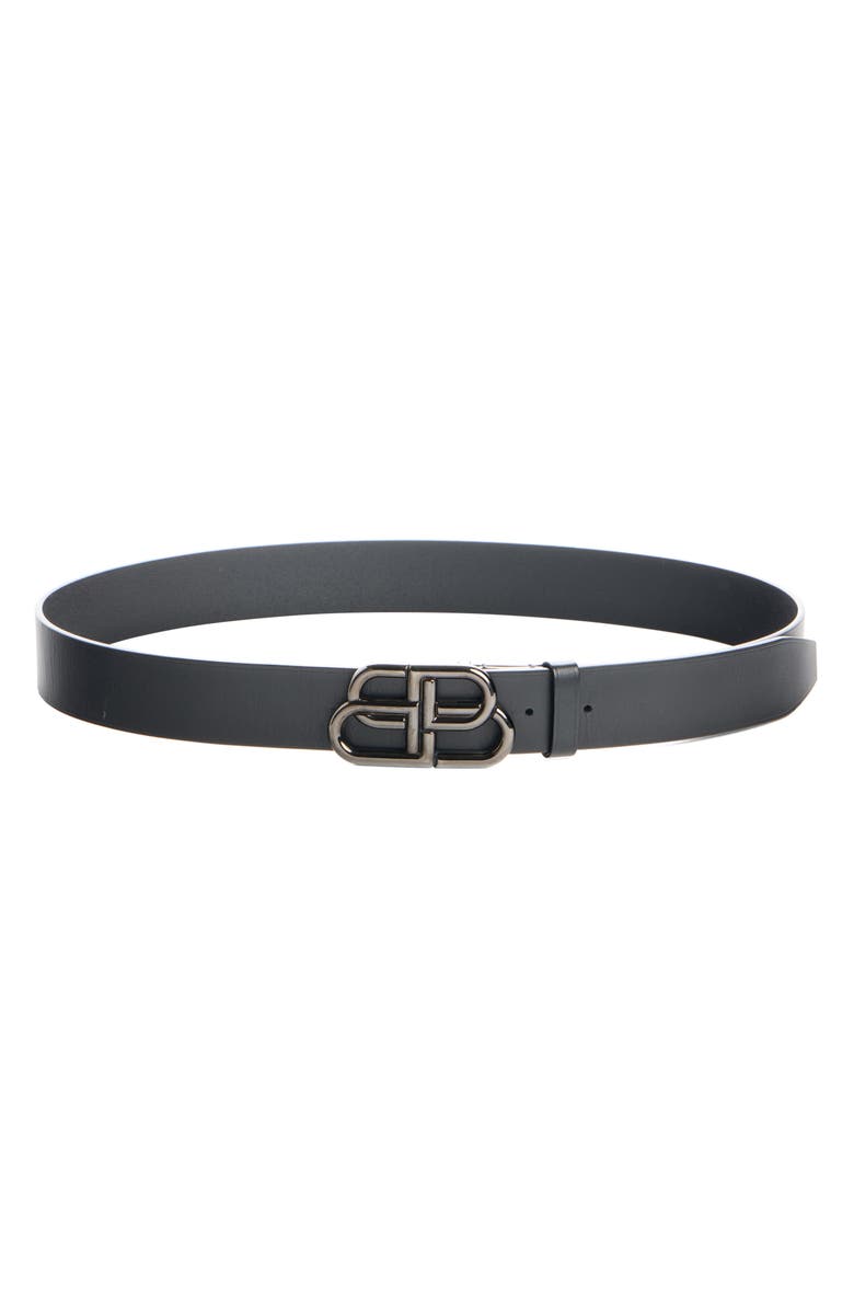 Balenciaga BB Large Logo Buckle Leather Belt, Main, color, Black