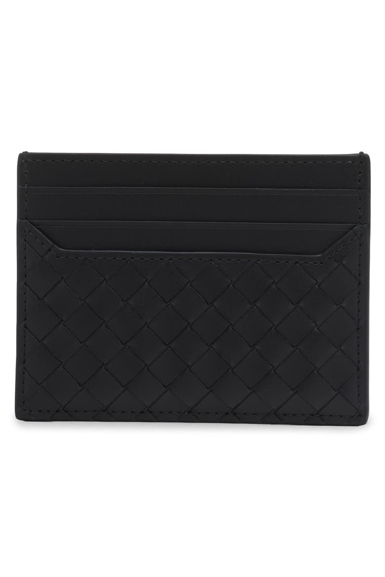 Intrecciato Piccolo Leather Card Holder, Alternate, color, 8073 BLACK/ THUNDER