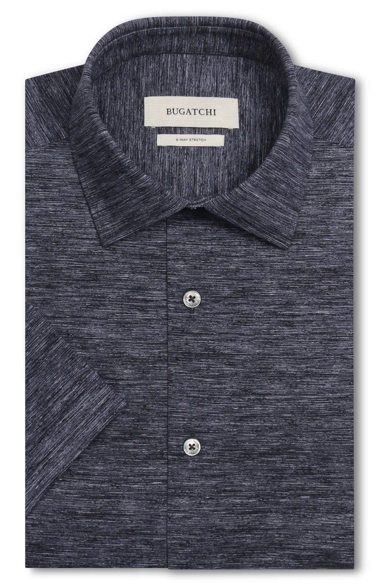 Bugatchi Miles OoohCotton<sup>®</sup> Space Dye Short Sleeve Button-Up Shirt, Alternate, color, Black