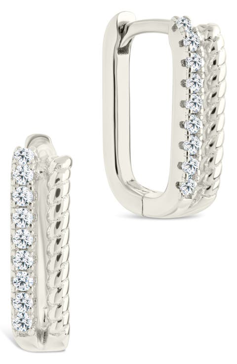 Cori Cubic Zirconia Rectangular Huggie Hoop Earrings