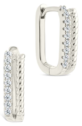 Sterling Forever Cori Cubic Zirconia Rectangular Huggie Hoop Earrings In Silver