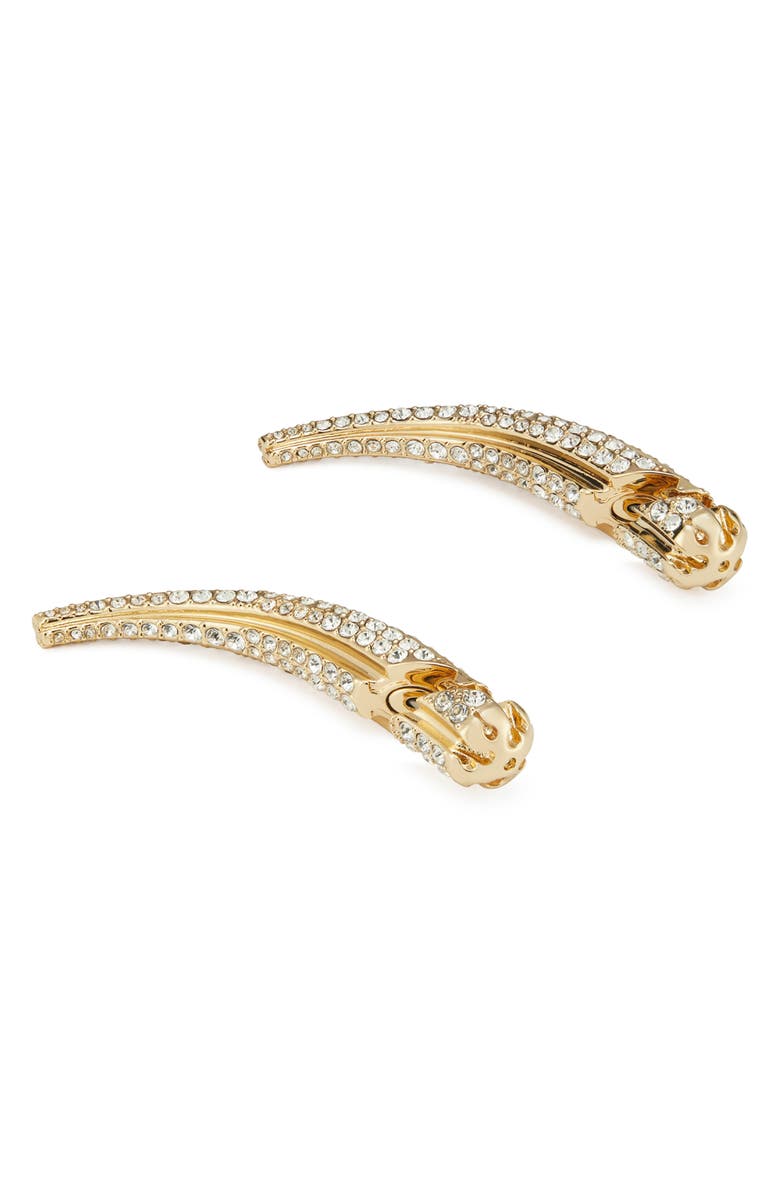 Tory Burch Pierced Front/Back Earrings, Alternate, color, Light Brass / Crystal