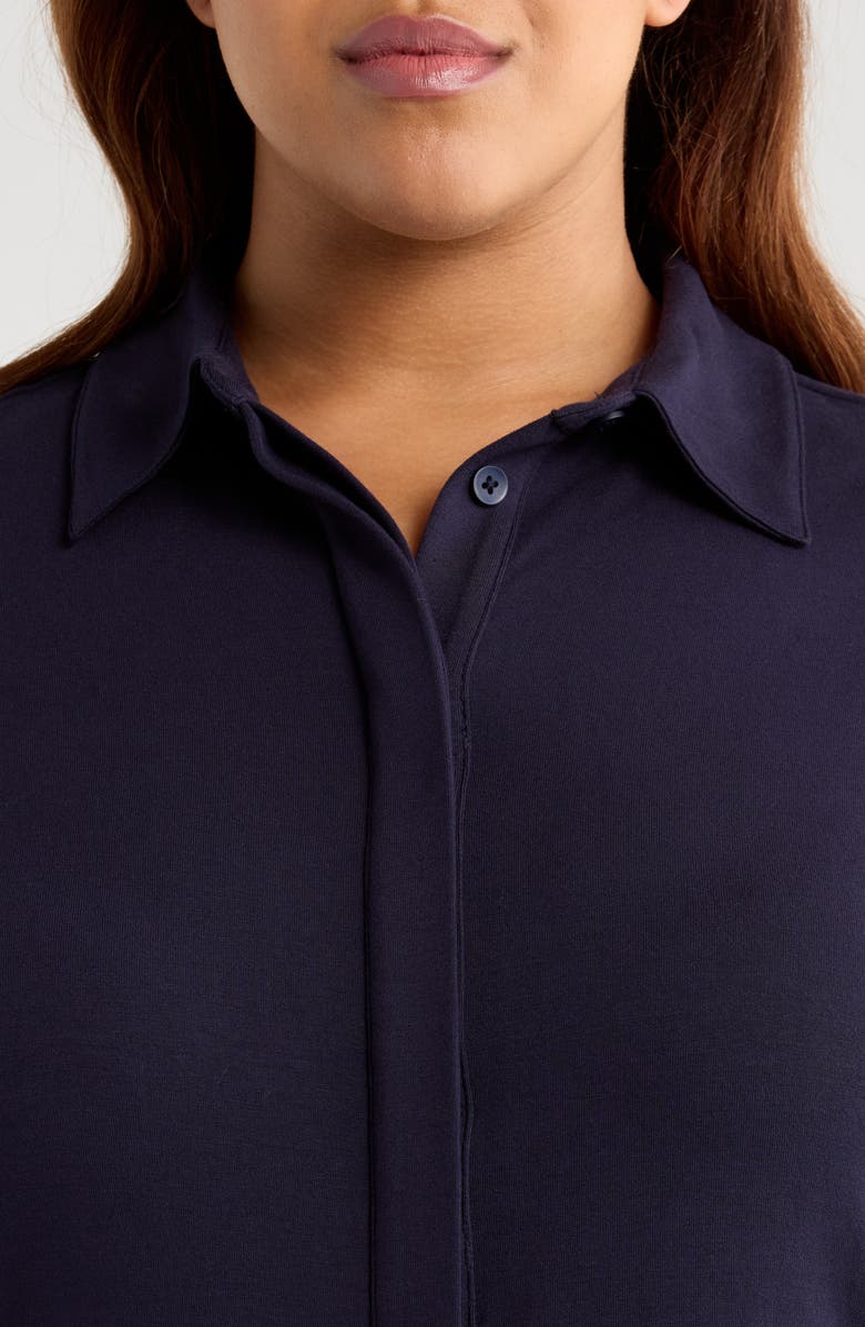 Universal Standard Chelsea Short Sleeve Jersey Button-Up Shirt, Alternate, color, Midnight