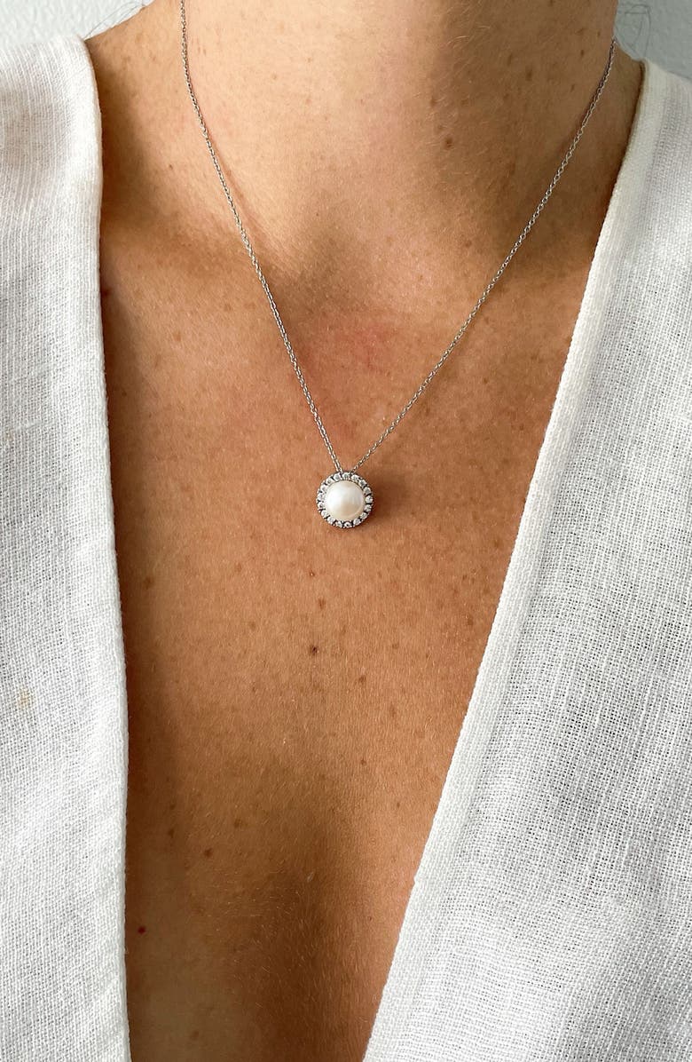 Adornia Floating Freshwater Pearl & CZ Halo Necklace, Alternate, color,