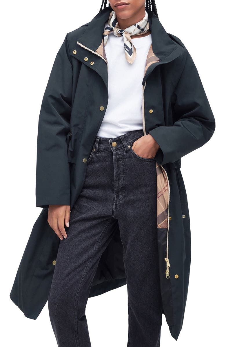 Barbour Lotte Hooded Waterproof Trench Coat, Main, color, 