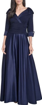 Jessica Howard Portrait Collar Mixed Media Ballgown