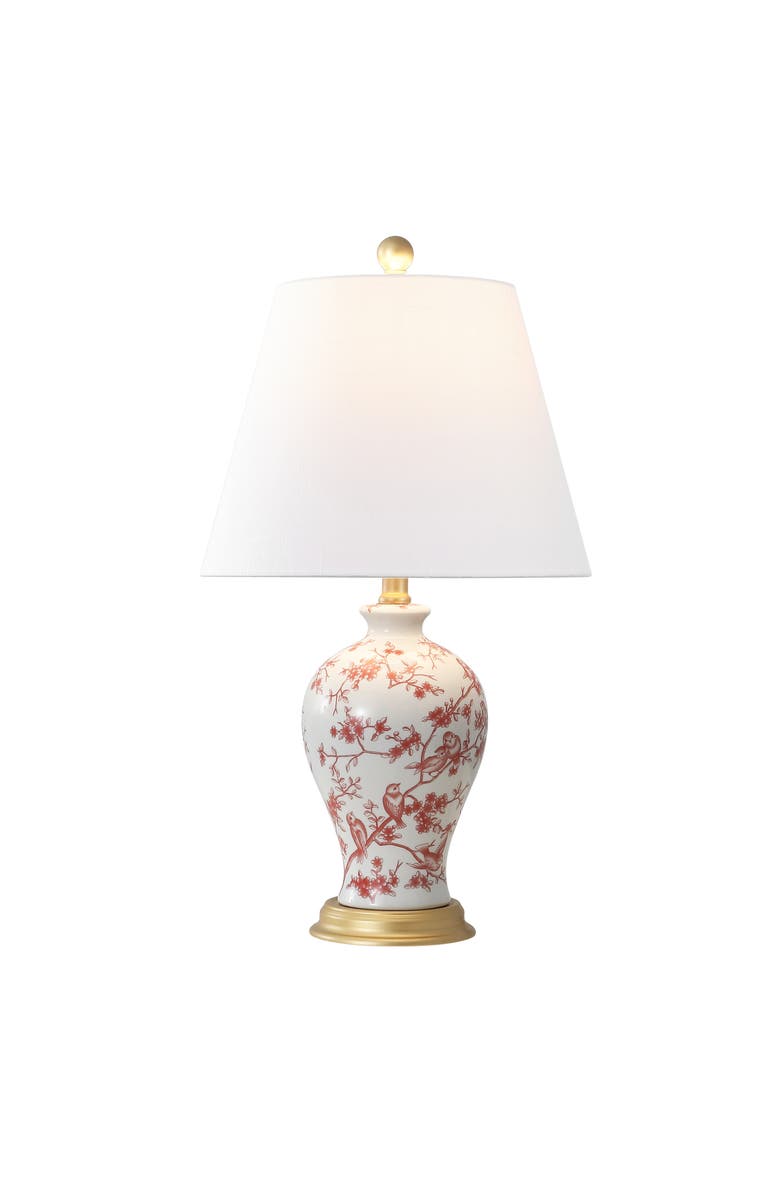 JONATHAN Y Grace French Country Cottage Ceramic/Iron Floral Urn LED Table Lamp, Alternate, color, White/Red