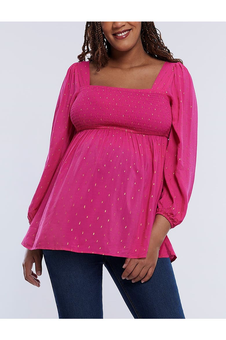 Smocked Square Neck Long Sleeve Babydoll Maternity Top, Main, color, Carabet