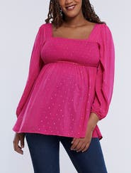 MOTHERHOOD MATERNITY Smocked Square Neck Long Sleeve Babydoll Maternity Top