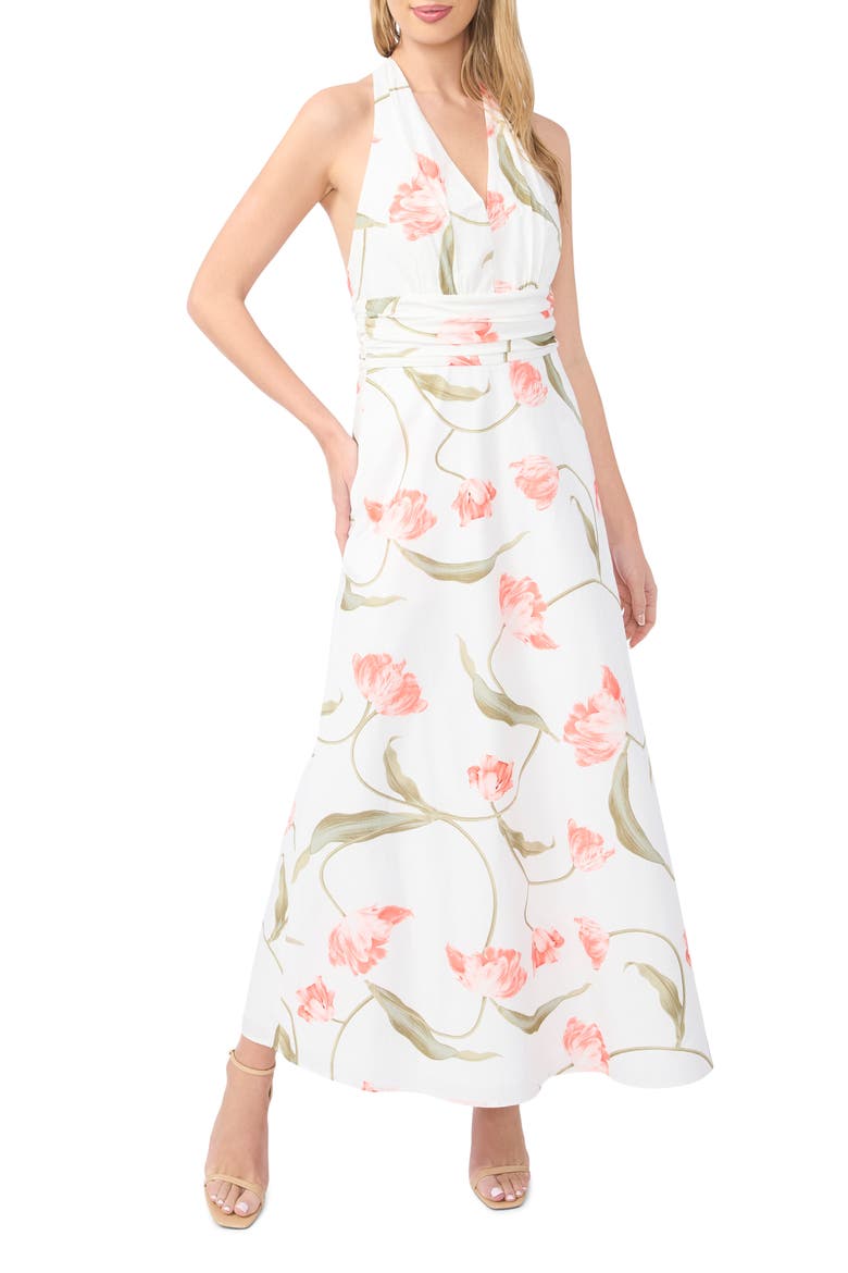 Serafina Floral Halter Neck Cotton Maxi Dress, Main, color, ULTRA WHITE