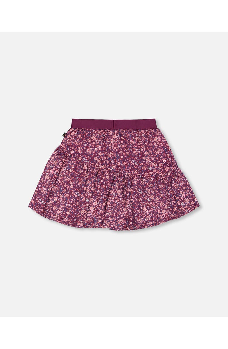 Deux par Deux Little Girl's Asymmetric Ruffle Skirt Burgundy Printed Little Flowers, Main, color, 