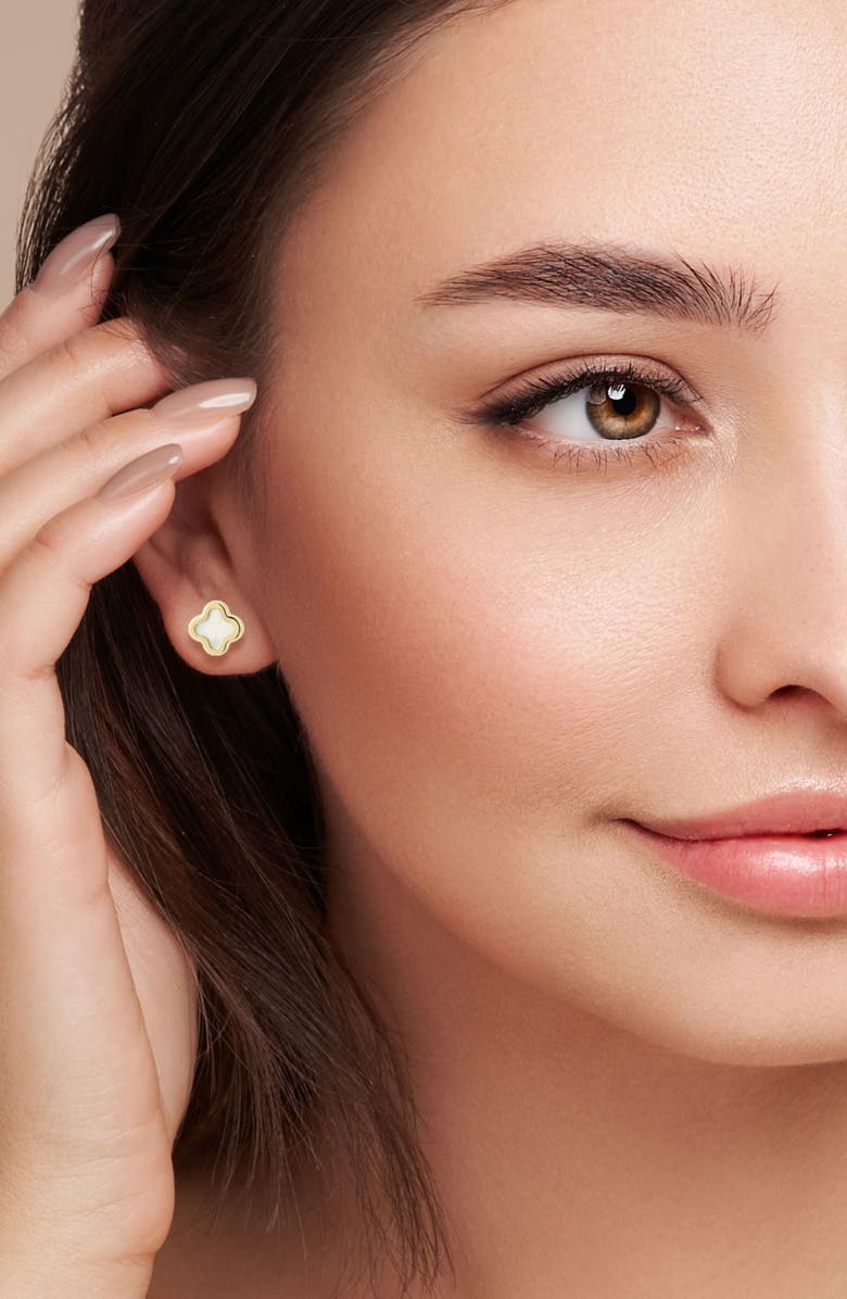 Ember Fine Jewelry 14K Mother-Of-Pearl Clover Stud Earrings, Alternate, color, Gold