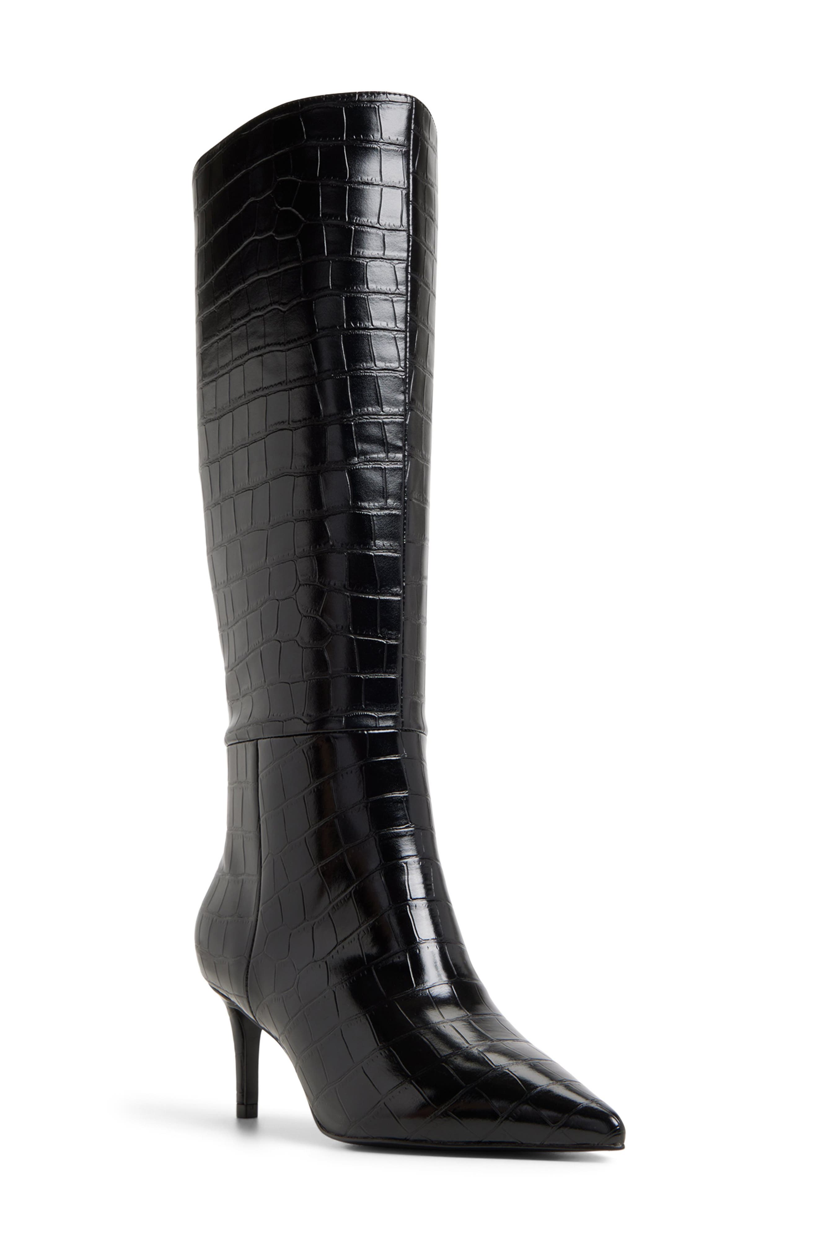 ALDO Heathher Pointed Toe Knee High Boot, Main, color, Open Black