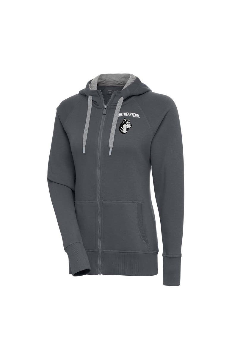 ANTIGUA Women's Antigua Charcoal Northeastern Huskies Victory Full-Zip Hoodie, Main, color, Charcoal