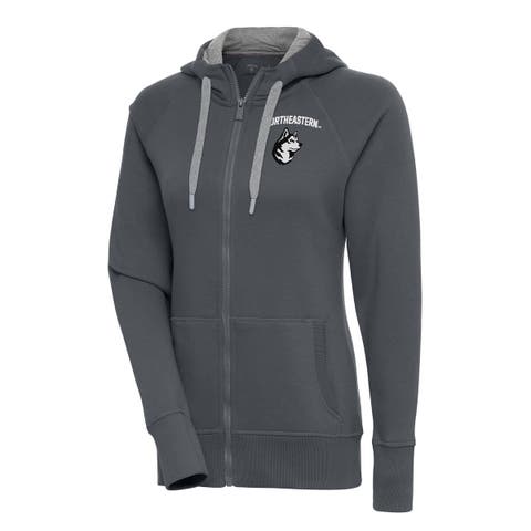 Women's Antigua Charcoal Northeastern Huskies Victory Full-Zip Hoodie