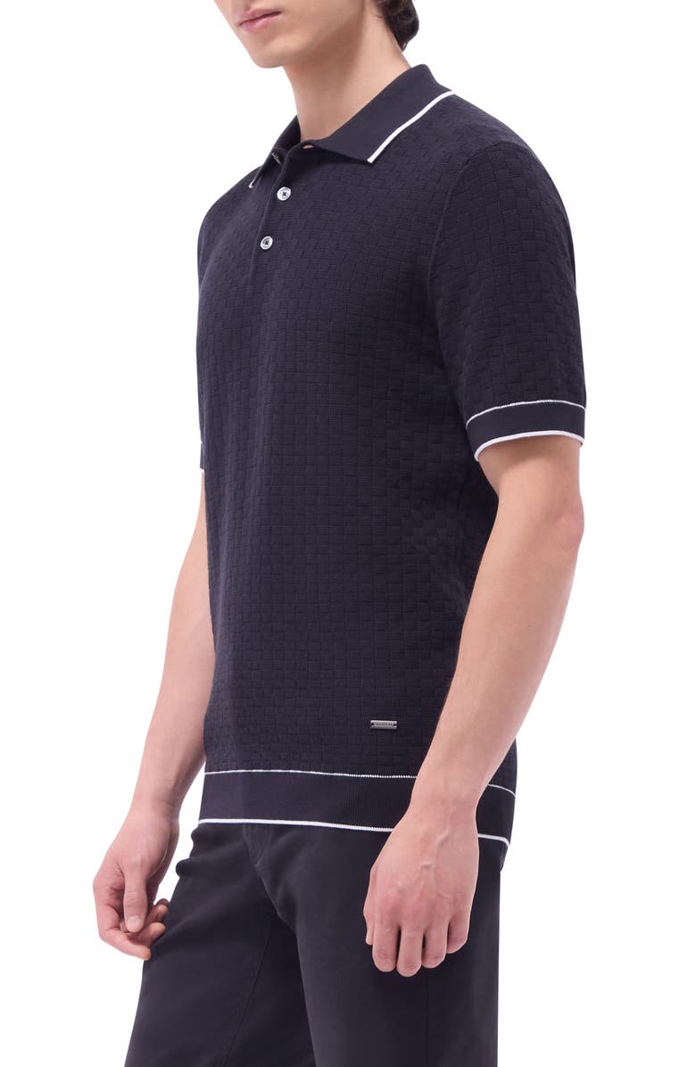 Bugatchi Tipped Contrast Collar Polo Sweater, Alternate, color, Black